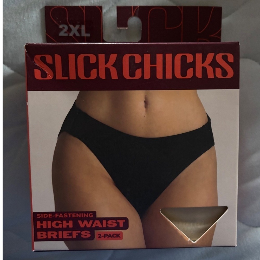 Slick Chicks 2XL High Waist‎ Briefs Black Beige Side Fastening 2-Pack NWT